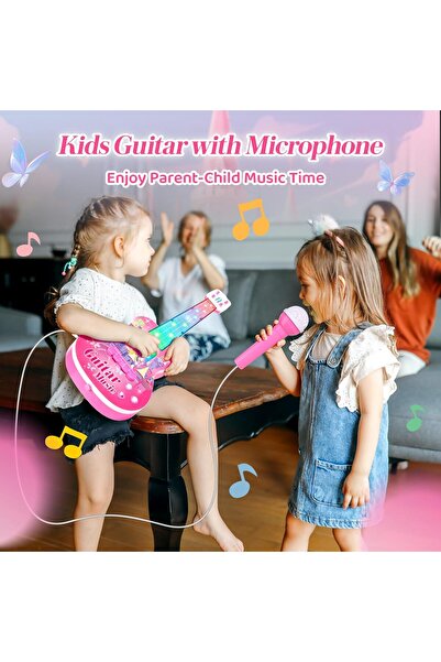 Generic Kids Guitar and Microphone Playset, Musical Guitar Play Set with Adjustable Stand, Toy Guitar Starte