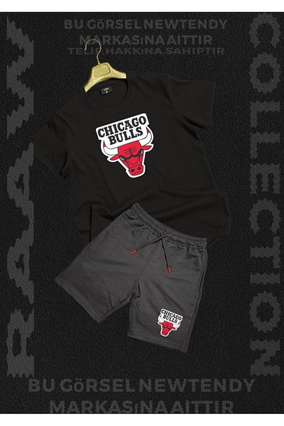 Minikelya Chigago Bulls Thşört - Combed Cotton Shorts 2-Pack Fan Combination Set
