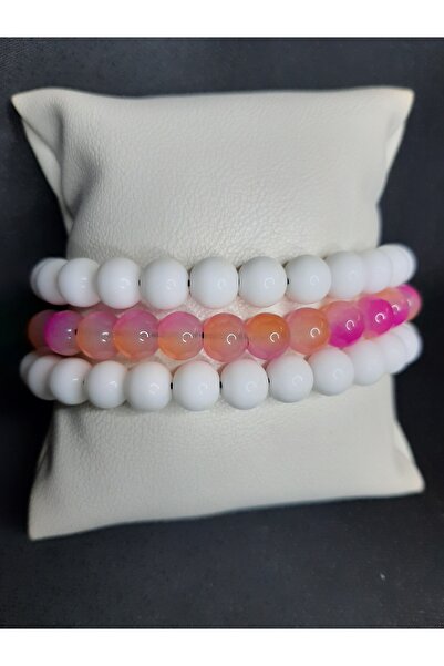 MRYart White and Colorful Glass Beads 3 Rows Adjustable Bracelet