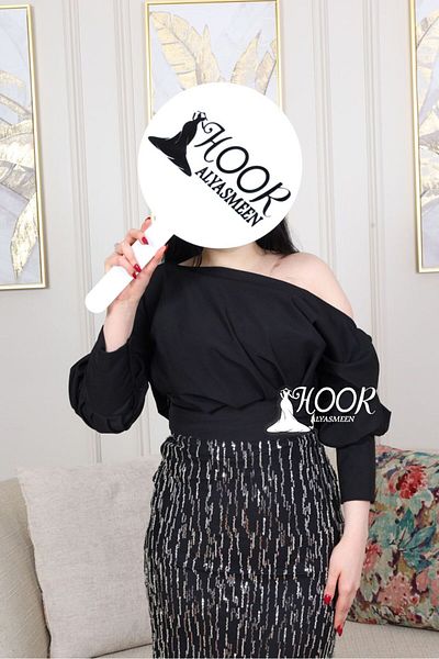 HOOR AL-YASMEEN Black one-shoulder dress with shiny embroidery
