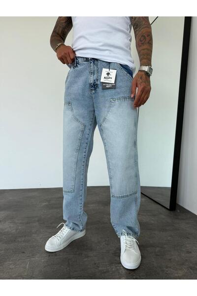 KağanKY Ice Blue Relax Baggy Jean με λεπτομέρεια ραφής