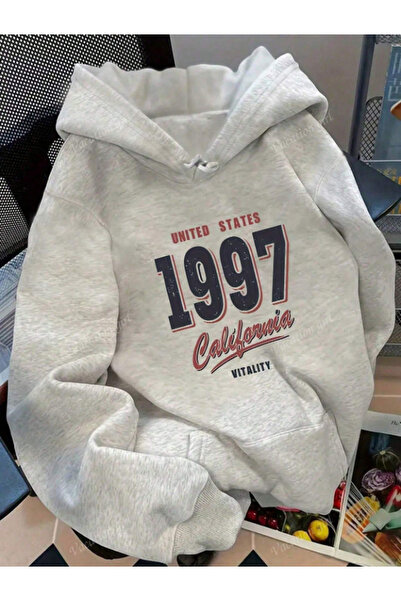Framgan Unisex Erkek/Kadın Y2k California Baskılı Pamuklu Oversize Kapüşonlu ...