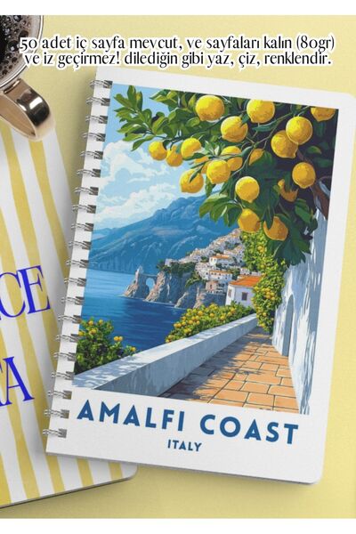 merccuri crafts Amalfi Italy A4 Spiral School Notebook 50 Sheets Set of 2 - Lined, Pvc Coated Waterproof