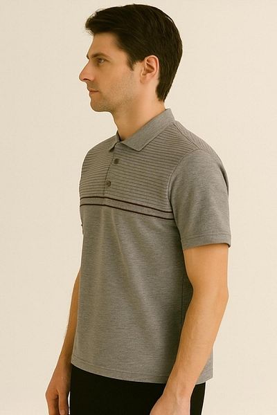 Maccali Men's Short Sleeve Striped Summer Green Polo Neck T-Shirt