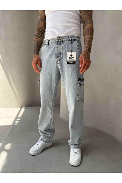 KağanKY Ice Blue Cargo Pocket Baggy Jean
