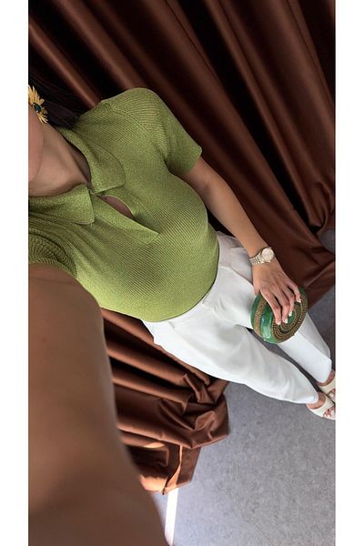 HAZELANNA Pistachio Green Knitwear with Shiny Yarn