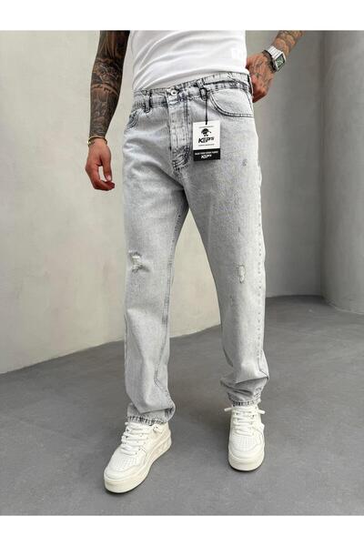 KağanKY Blugi largi gri cu laser