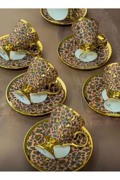 Kosova Çirağan Home Leopard Pattern 2 Color Mixed Footed Cup Set