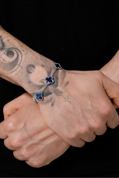 GUNESTAKI Unisex Navy Blue Hologram Large Size Figured Design Steel Bracelet