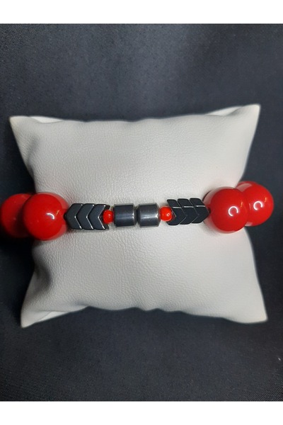 MRYart سوار من الخرز الأحمر الكبير وأحجار العقيق – تصميم للجنسين