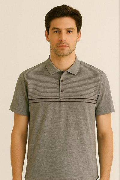 Maccali Men's Short Sleeve Striped Summer Green Polo Neck T-Shirt
