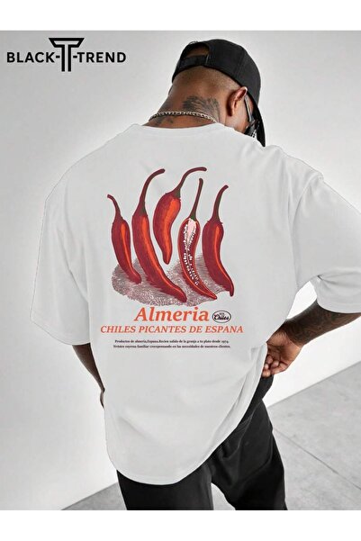 OVER HEAD Men's White Almeria Printed Oversized T-Shirt