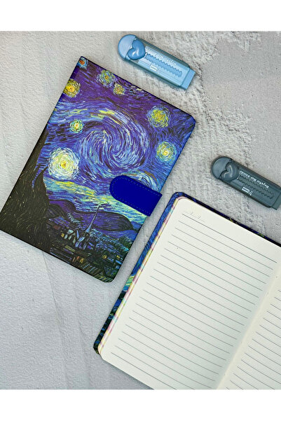 ZeCo Collection Van Gogh Starry Night Patterned Striped Hard Cover Magnet Notebook