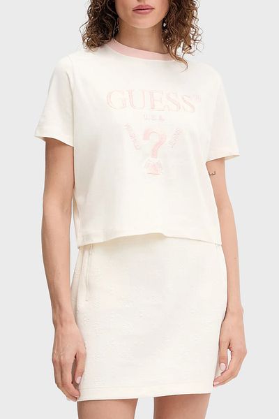 Guess Filanta Logo Embroidered Cotton Boxy Fit Crew Neck Crop V5Gi18I3Z14 Crop V5Gi18 I3Z14 g