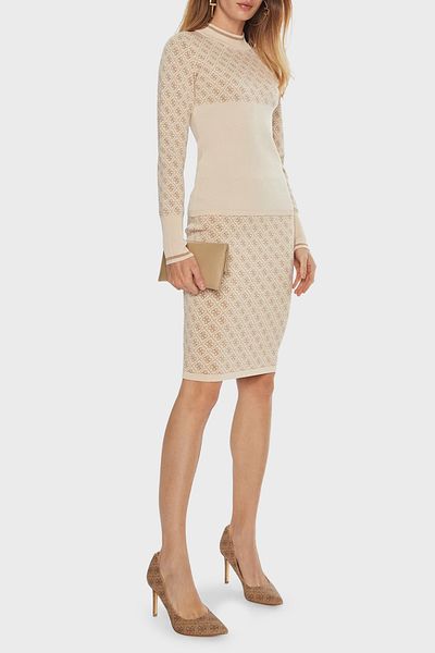 Guess High School All Logo Slim Fit Regular Waist Knitwear Mini Skirt W4Bd53Z37K0 Skirt W4Bd53 Z37K0 F05