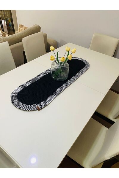 HLM TEKSTİL مفرش مطبخ مزخرف لطاولة الطعام وغرفة المعيشة منسوج من الجوت مقاس 33 × 90