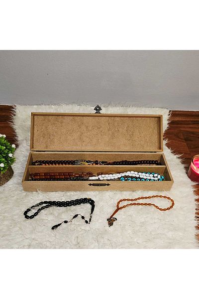 Tekir Store evinizi güzelleştirin Wooden Rectangular 2 Compartment Rosary Skewer Box Hobby Raw Paintable Mdf Storage Box