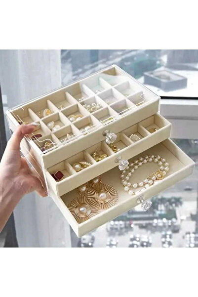 lowell home 3 Drawers Compartments Transparent Velvet Jewellery Jewelry Box Earring Ring Necklace Organizer Organizer