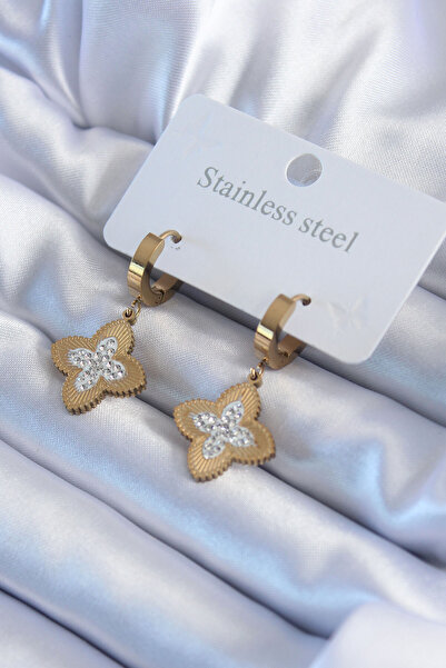 Skygo 316L Steel Gold Color Zircon Stone Flower Model Women's Earrings - TJ-BKP8028