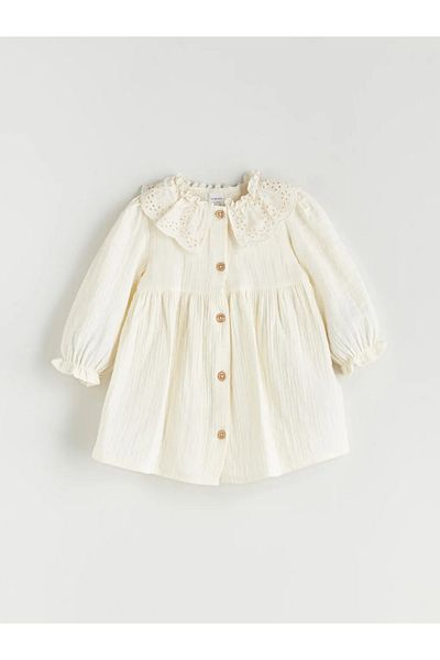 LC Waikiki Lcw Babyecru Baby Collar Textured Baby Girl Muslin Shirt Dress