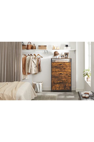 VASAGLE MDF Shoe Cabinet with 3 Swing Doors, for 15-24 Pairs, 80x30x130cm, Rustic Brown