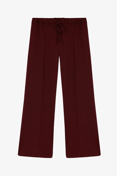 Quzu Soft Textured Wide Leg Trousers with Stitching Detail Cherry