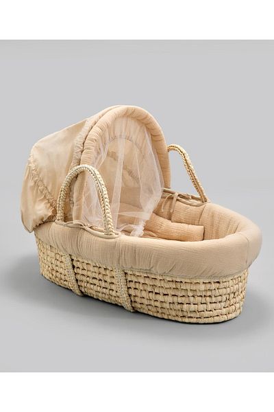 Bonfino Moses Basket without Stand and Mattress with Cover, 0 Months+ - Beige