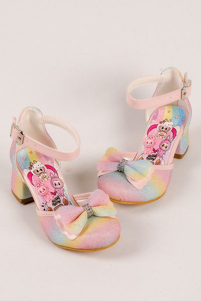 NS Little Girls' Labubu Printed Heeled Shoes, Girls' Evening Dress Shoes