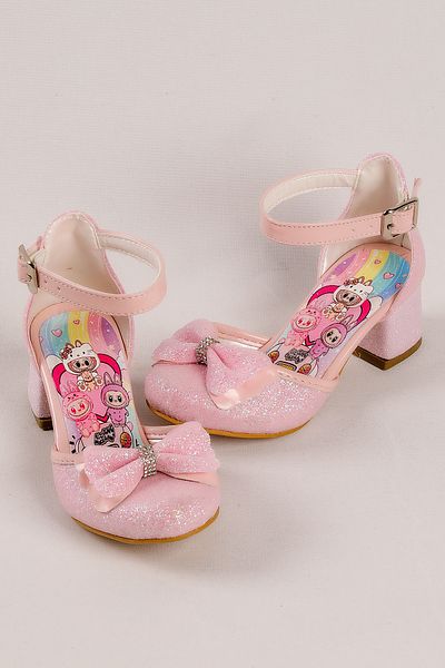 NS Little Girls' Labubu Printed Heeled Shoes, Girls' Evening Dress Shoes