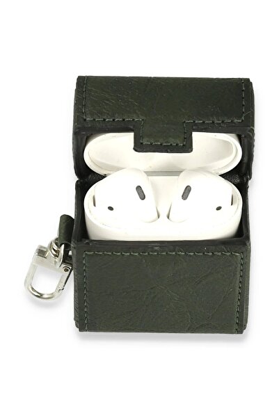 CepteToptan Myt09 AirPods 2 (2Nd Generation) Leather Case - Khaki Green