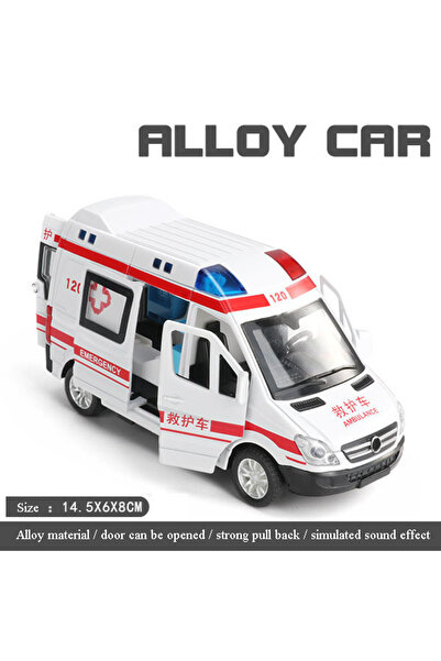 Choice1 سيارة إسعاف إطفاء سيارة شرطة صغيرة من سبائك معدنية مصبوبة بمقياس 1:32 باللون الأبيض والأحمر مزودة بمركبة صوتية وإضاءة