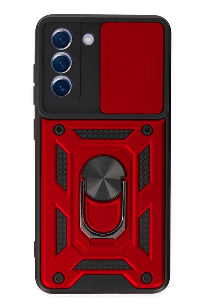 CepteToptan Myt09 Samsung Galaxy S21 Fe Case Pars Silicone with Lens Ring - Red