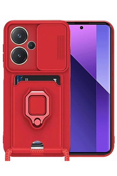 CepteToptan Myt09 Xiaomi Redmi Note 13 Pro Plus Case Zuma Silicone with Ring and Card Holder - Red
