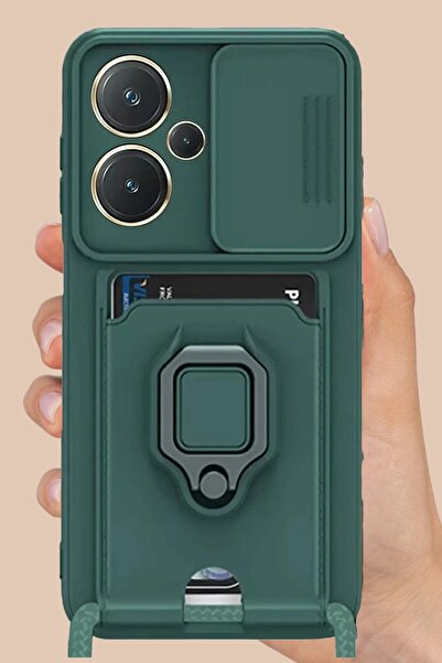 CepteToptan Myt09 Xiaomi Redmi Note 13 Pro Plus Case Zuma Silicone with Ring and Card Holder - Red