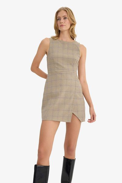 DeFacto Crew Neck Checked Sleeveless Mini Dress F9104Ax25Au