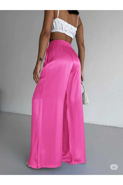 MONAMORE Women's Elastic Waist Satin Trousers