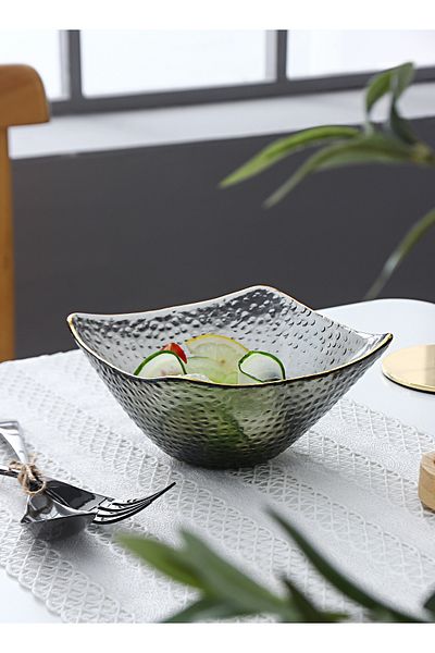 Shuer 6.5-inch Nordic Design Hat Design Household Glass Gold Painted Square Bowl