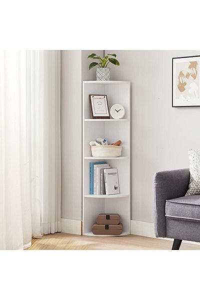VASAGLE Corner Floor Shelf, 4 Tiers, Chipboard, 30x30x130cm, White