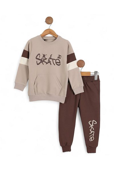 VOY KİDS Boys' Seasonal Skate Printed Sweatshirt, 7-10 Years Old Tracksuit Set