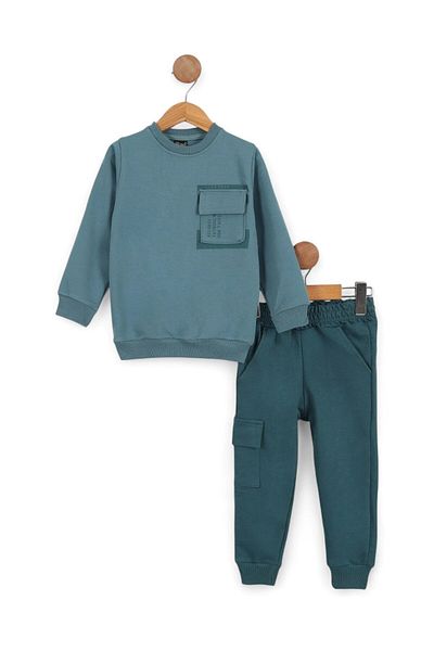 Egelite Boys' Seasonal Cargo Pocket Detailed Tracksuit, Back Printed Tracksuit Set for 2-10 Years