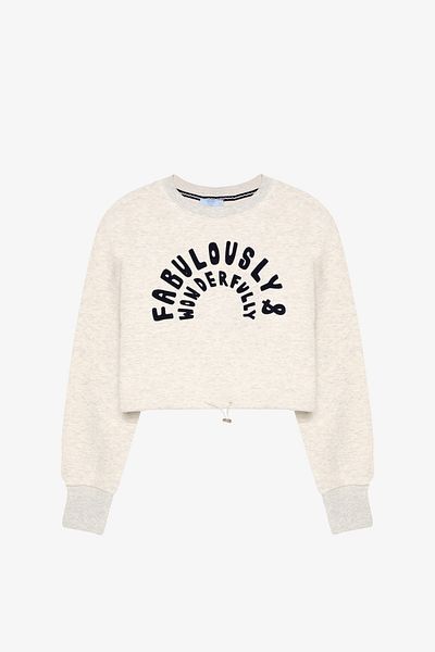Quzu Text Printed Crew Neck Sweatshirt with Waist Stopper Grimelange