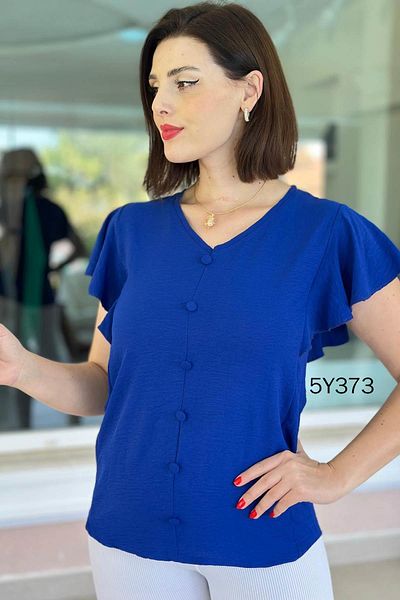 İnce Topuk V-Neck Button Detail Aerobin Blouse 5Y373