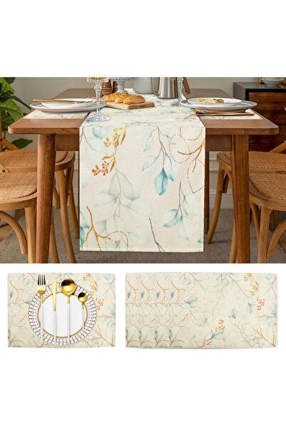 Aitsite Set 5 piese pentru masa, 1 napron 180x32cm,4 servete masa 45x30cm, mu...