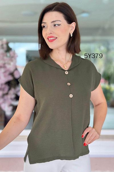 İnce Topuk Button Detail Aerobin Blouse 5Y379