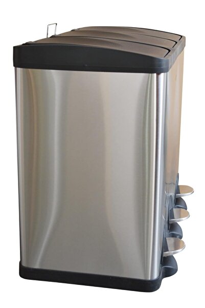 NEXTBRIDGE Stainless Steel Finger Print Proof Step Garbage Bin with Pedal 60 Ltr. (20Ltr x 3 Compartment)