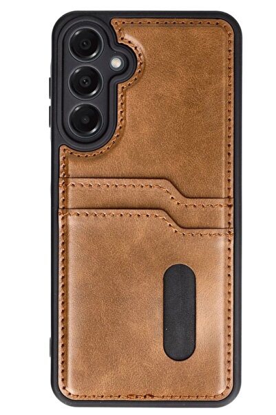 CepteToptan Myt09 Samsung Galaxy A35 5g Case Sara Leather Case with Business Card Holder - Tan