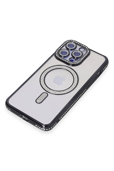 CepteToptan Myt09 iPhone 15 Pro Case Joke Glitter Magneticsafe Case - Black