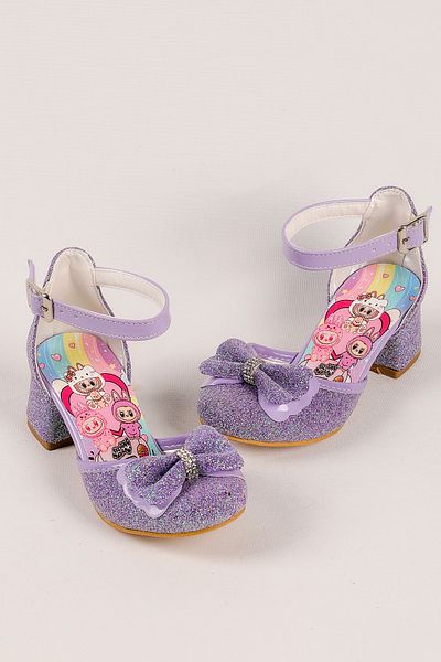 NS Little Girls' Labubu Printed Heeled Shoes, Girls' Evening Dress Shoes