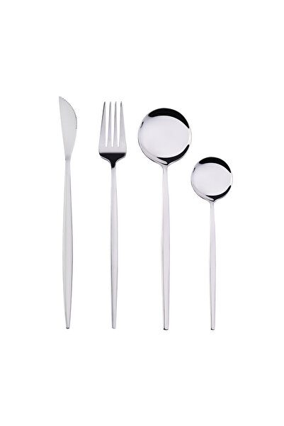 Sunhome طقم أدوات مائدة من الفولاذ المقاوم للصدأ مكون من 4 قطع باللون الفضي
