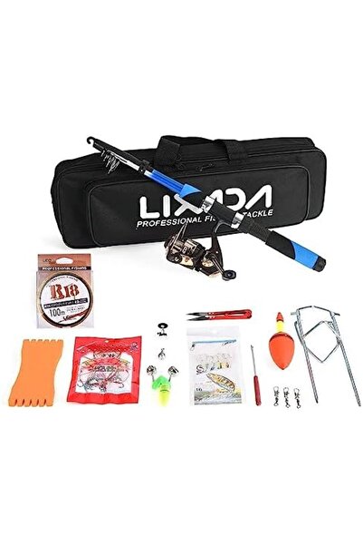 AGD مجموعة أدوات الصيد، صنارة صيد قابلة للطي بطول 2.1 متر مع ألياف زجاجية، وبكرة، وخطافات، ومهنة